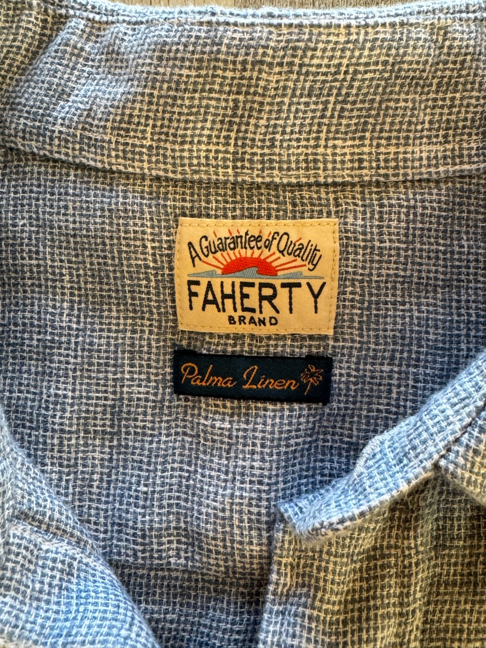 NWT Faherty Mens SS Palma Linen Short Sleeve Shirt Blue Basket Weave Size Medium - Picture 5 of 11